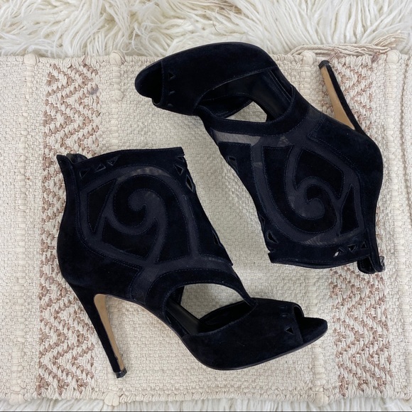 Sigerson Morrison Black Suede Mesh Cut Out Heels - Picture 2 of 9